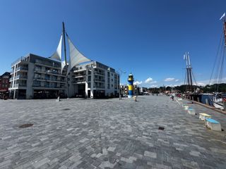 Harbour square in Eckernförde with lighthouse